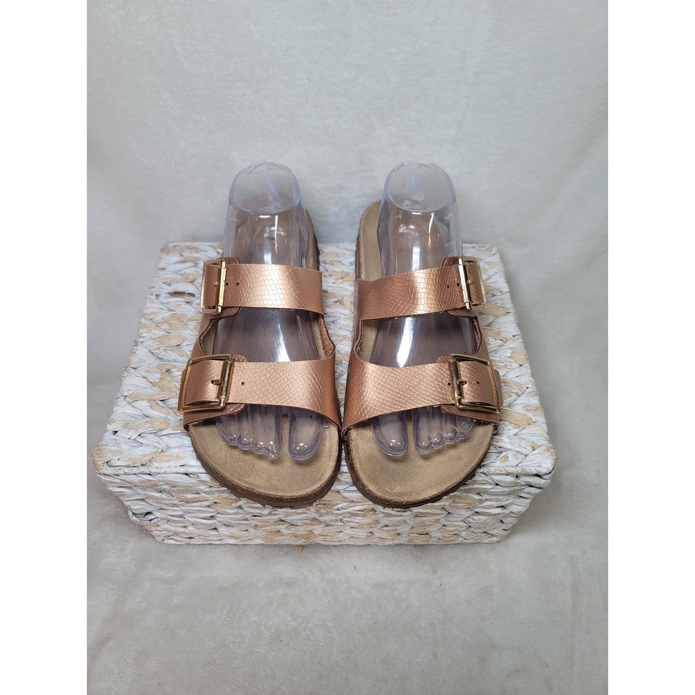 Madden Girl Brando Rose Gold Slide Sandals Size 10 Feminine Metallic Y3K Vaca
